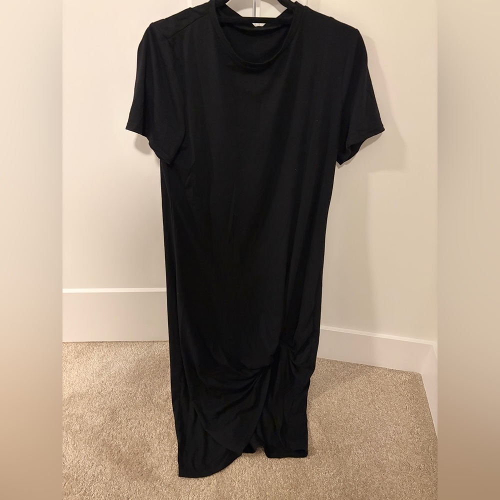 SHEIN Black Midi Dress with knot slit